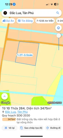 Bán đất 3500m² 1.2 tỷ tại Xã Dak Lua Huyện Tân Phú