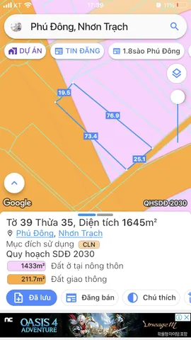 Bán đất 1645m² ngang 25.1m giá 4tr/m2  tại Xã Phú Đông Huyện Nhơn Trạch