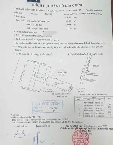 Bán đất 482.1m² ngang 7m giá 10.8 tỷ tại Phường Phú Mỹ Thành phố Thủ Dầu Một