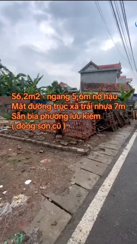 Bán đất 56m² ngang 5,6m đường nhựa 9m. giá 1.48 tỷ tại Đông Sơn Lưu Kiếm. liên hệ 0362558882