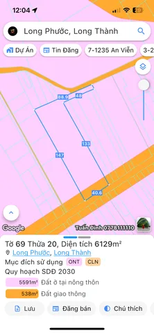 Bán đất 6128.9m² ngang 40m giá 36 tỷ tại Xã Long Phước Huyện Long Thành