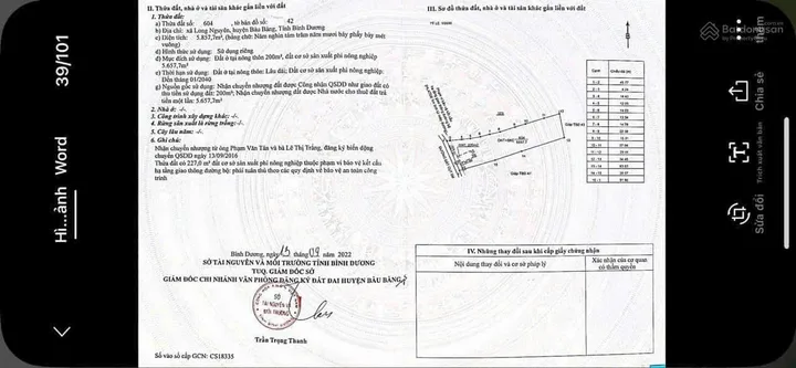 Bán đất 5765.8m² ngang 43m giá 16.9 tỷ Phường Long Nguyên cách trung tâm bến cát 5km đã đóng tiền sử dụng skc