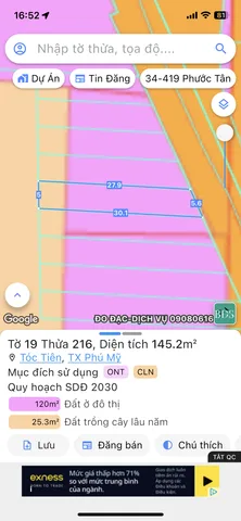 Bán đất 145m² ngang 5m giá 1.92 tỷ Xã Châu Pha