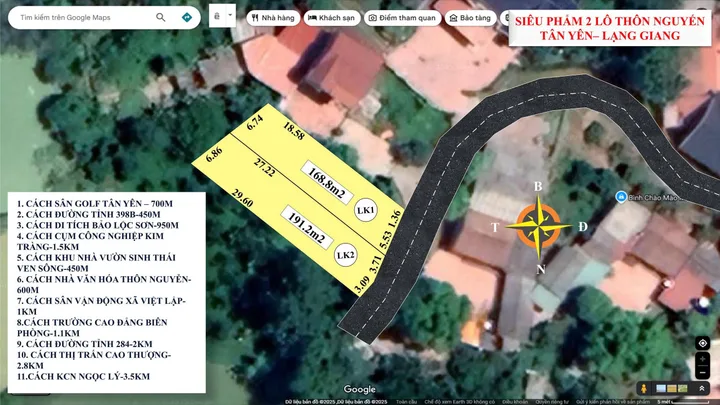 Bán đất 191,2m² ngang 6,8m giá 410 triệu Xã Tân Yên