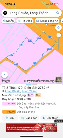Bán đất 3030m² có sẵn 2300m² thổ cư ngang 31m giá 105 tỷ tại Xã Long Phước