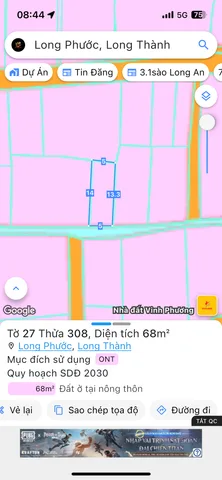 Bán đất 68m² ngang 5m giá 800 triệu Xã Long Phước