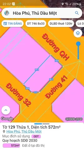 Bán đất 575.6m² ngang 16m giá 17 tỷ Phường Bình Dương