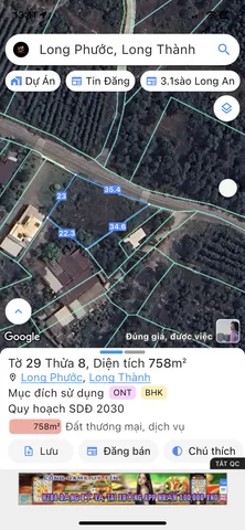 Bán đất TMD- 757.5m² ngang 23m giá 4.5 tỷ Xã Long Phước