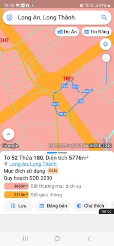 Bán đất TMD -  5776.3m² ngang 66m giá 11.5 tỷ Xã Long Thành