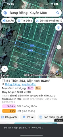 Bán đất 163m² ngang 5m giá 1.71 tỷ Xã Xuyên Mộc
