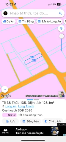 Bán đất 126.2m² ngang 5m giá 2.05 tỷ Xã Long Thành