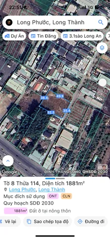 Bán đất 1880.6m² ngang 35m giá 36 tỷ Xã Long Phước