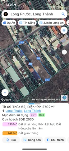 Bán đất 2701.7m² ngang 23m giá 22 tỷ Xã Long Phước