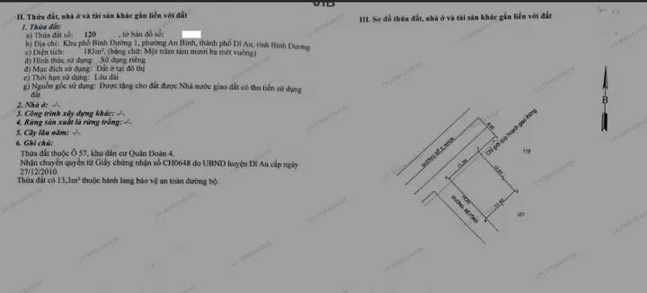Bán đất 184.8m² ngang 11.40m giá 9 tỷ Phường Dĩ An