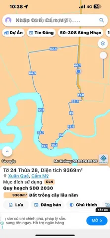 Bán đất 9368.7m² ngang 100m giá 8.5 tỷ Xã Xuân Quế