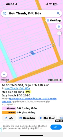 Bán đất 410.2m² ngang 5,1m giá 1 tỷ Xã Hựu Thạnh