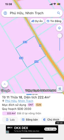 Bán đất 222m² ngang 15m giá 3.22 tỷ Xã Đại Phước