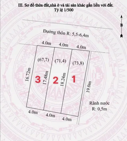 Bán 3 lô f0 cao nhân đường nhựa 6.5 m diện tích từ 67,7 đến 73 m . Giá 8xx đến 9xx.l/h:076.231.9990 e Thuý