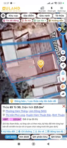 Bán đất 215m² có sẵn 200m² thổ cư ngang 9m giá 2.3 tỷ tại Phường Hàm Thắng