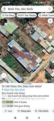 Bán đất 446m² full thổ cư ngang 10m giá 1.6 tỷ tại Xã Sông Lũy