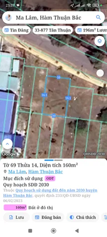 Bán đất 160m² full thổ cư ngang 10m giá 1.65 tỷ tại Xã Hàm Thuận