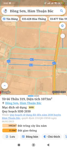 Bán đất 1073,3m² ngang 10,7m giá 370 triệu Xã Hồng Sơn