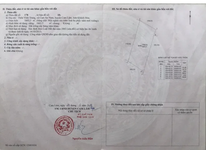 Bán đất 1603.5m² Xã Cam An - Khánh Hòa