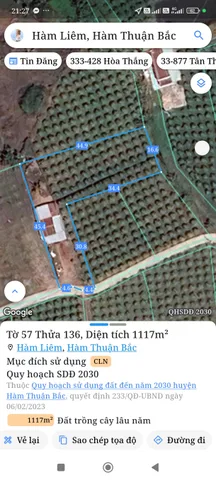 Bán đất 1117m² ngang 12m giá 690 triệu Xã Hàm Liêm