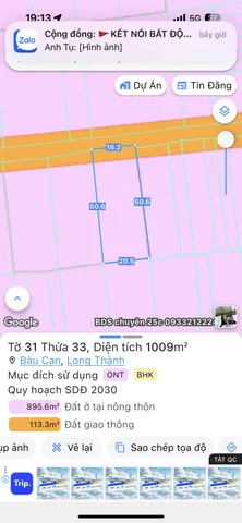 Bán đất 1008.9m² ngang 19m giá 5.7 tỷ Xã Long Phước