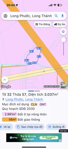 Bán đất 75000m² ngang 300m giá 300 tỷ Xã Long Phước