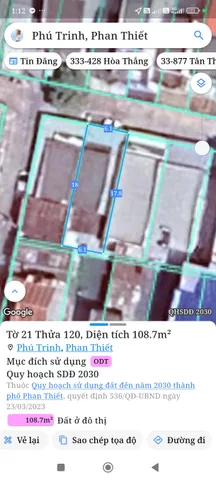 Bán đất 108.7m² có sẵn 108,7m² thổ cư ngang 6m giá 2.95 tỷ tại Phường Phan Thiết