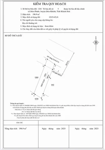 Bán đất 196.9m² ngang 7m giá 1.49 tỷ Xã Diên Thọ