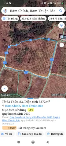 Bán đất 5272m² ngang 50m giá 1.85 tỷ Xã Hàm Liêm