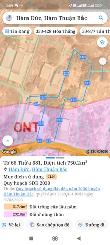 Bán đất 1050m² ngang 24m giá 1.55 tỷ Xã Hàm Thuận