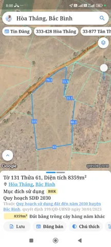 Bán đất 8359m² ngang 80m giá 2.5 tỷ Xã Hòa Thắng