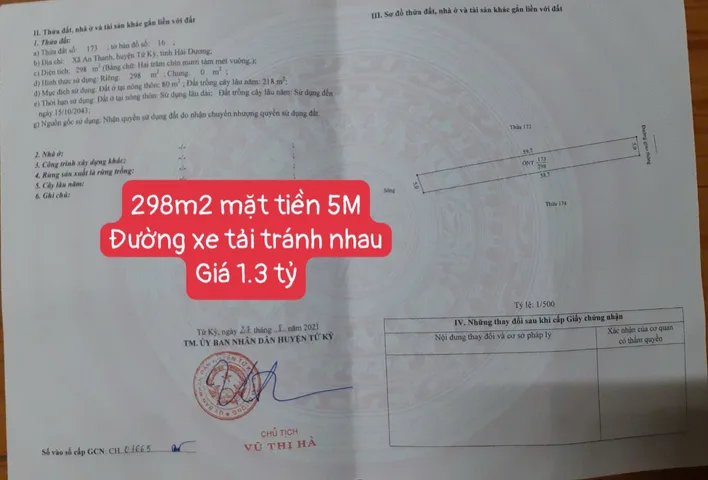 Đất đẹp 298m² – lưng sông thoáng mát, gần KCN An Thanh, giá cực tốt chỉ 1.3 tỷ