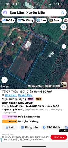 Bán đất 6596.8m² ngang 55m giá 5.6 tỷ Xã Bàu Lâm