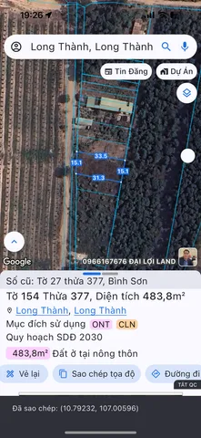 Bán đất 483.9m² ngang 15m giá 3.8 tỷ Xã Long Thành