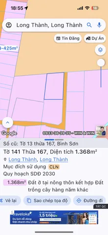 Bán đất 1367.4m² ngang 30m giá 8.6 tỷ Xã Long Thành