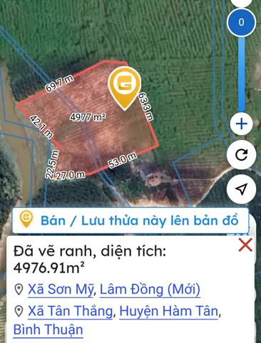 Bán đất 4976.9m² ngang 78m giá 1.6 tỷ Xã Sơn Mỹ