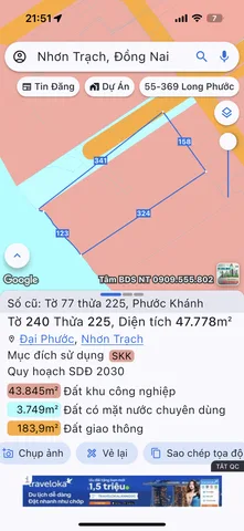 Bán đất SKK KCN Nhơn Trạch: 74778m² ngang 245m giá 417 tỷ Xã Đại Phước