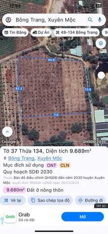 Bán đất 9688.9m² giá 16 tỷ Xã Xuyên Mộc