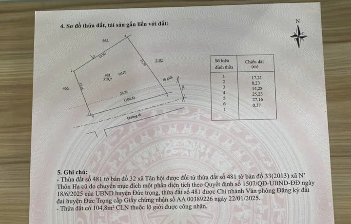 Bán đất 528.3m² full thổ cư, ngang 27m giá 2.1 tỷ Xã Tân Hội