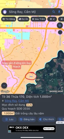 Bán đất 1000m² ngang 12m giá 800triệu Xã Sông Ray