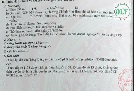 BÁN ĐẤT CÔNG NGHIỆP – KCN MỸ PHƯỚC 3, BẾN CÁT, BÌNH DƯƠNG – 14 HA