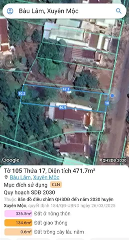 Bán đất 471.7m² ngang 10m giá 3.5 tỷ Xã Bàu Lâm