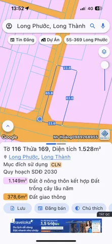 Bán đất 1528m² ngang 23m giá 15 tỷ Xã Long Phước
