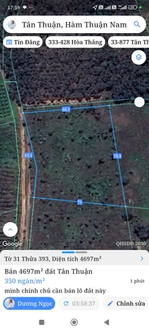 Bán đất 4696,7m² ngang 50m giá 1.64 tỷ Xã Tân Thành