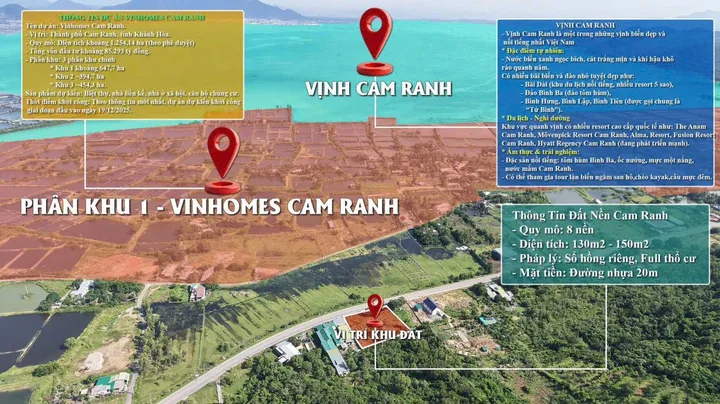 BÁN LỖ 3 LÔ NGAY VINHOMES CAM RANH - DT 150 NGANG 5-6m - FULL THỔ CƯ - SỔ RIÊNG