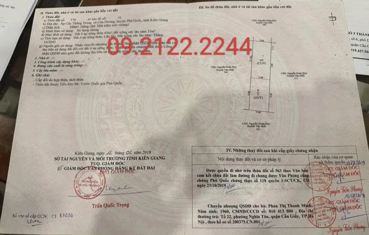Bán đất 100m² ngang 5m giá 780 triệu Cây Thông Trong Cửa Dương Đặc khu Phú Quốc